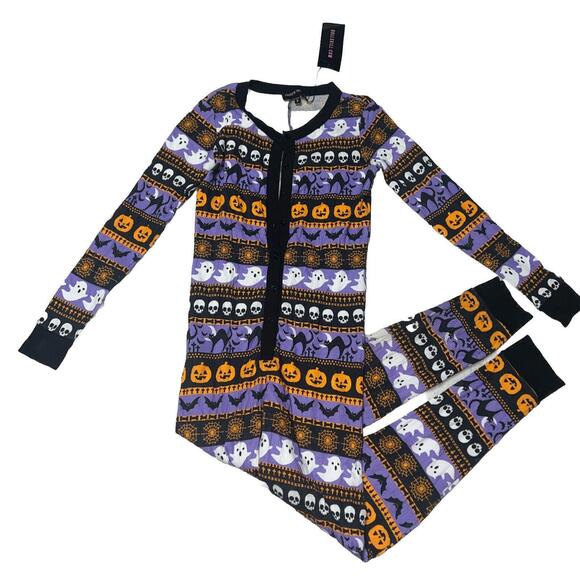 S Dolls Kill Halloween Style Thermal One Piece PJ Sleeper - Picture 1 of 5